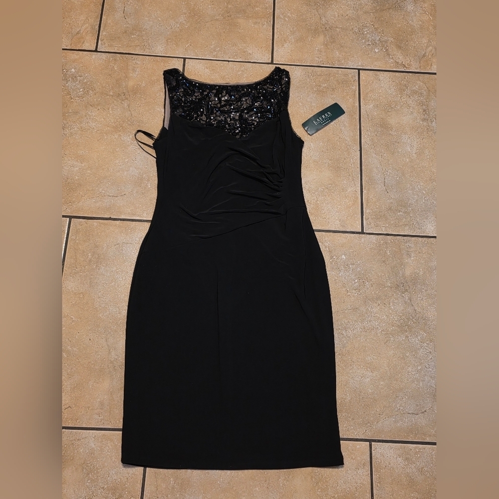 Ralph Lauren Black Sequin Yoke Midi Dress